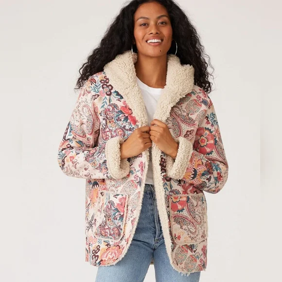 NWT Floral Hooded Jacket with Sherpa Lining - Picture 1 of 12